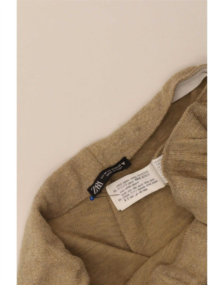 Zara Damen-Trainingshose mit hoher Taille, UK 12, mittelbeigefarbenes Polyester