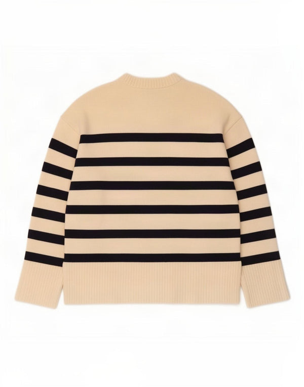 Zara Damen-Pullover mit Rundhalsausschnitt, UK 14, mittlere, cremefarbene, gestreifte Viskose