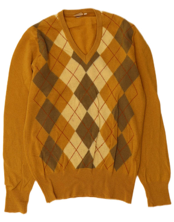 Cutty Sark Herren-Pullover mit V-Ausschnitt, klein, gelbe Argyle-/Diamantwolle