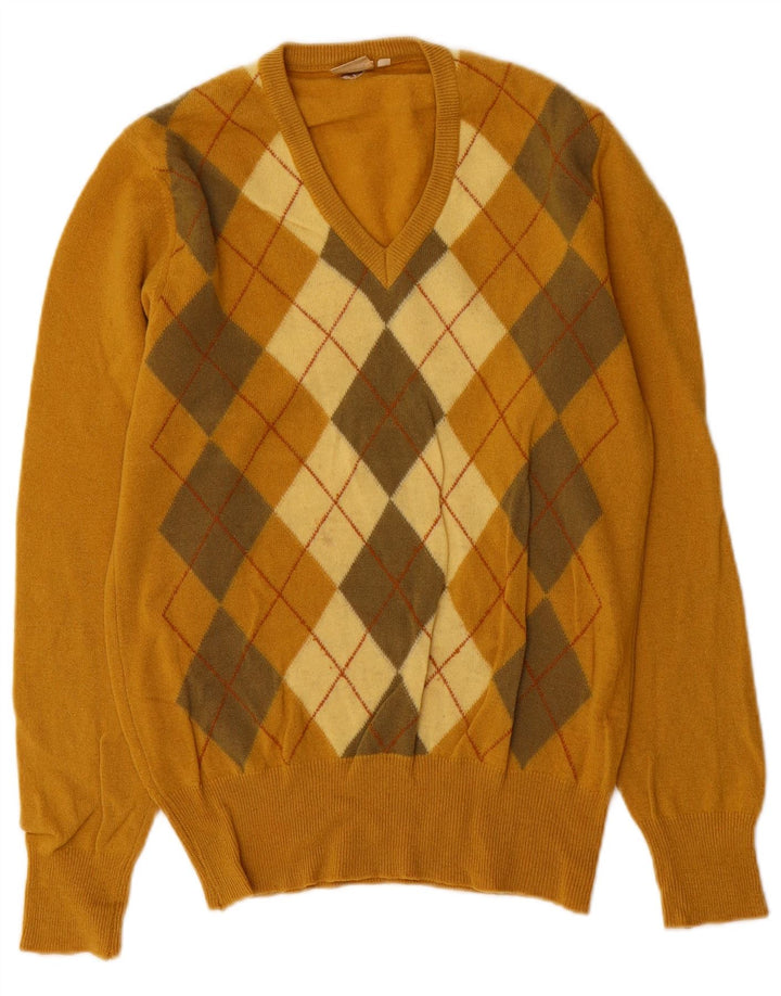Cutty Sark Herren-Pullover mit V-Ausschnitt, klein, gelbe Argyle-/Diamantwolle