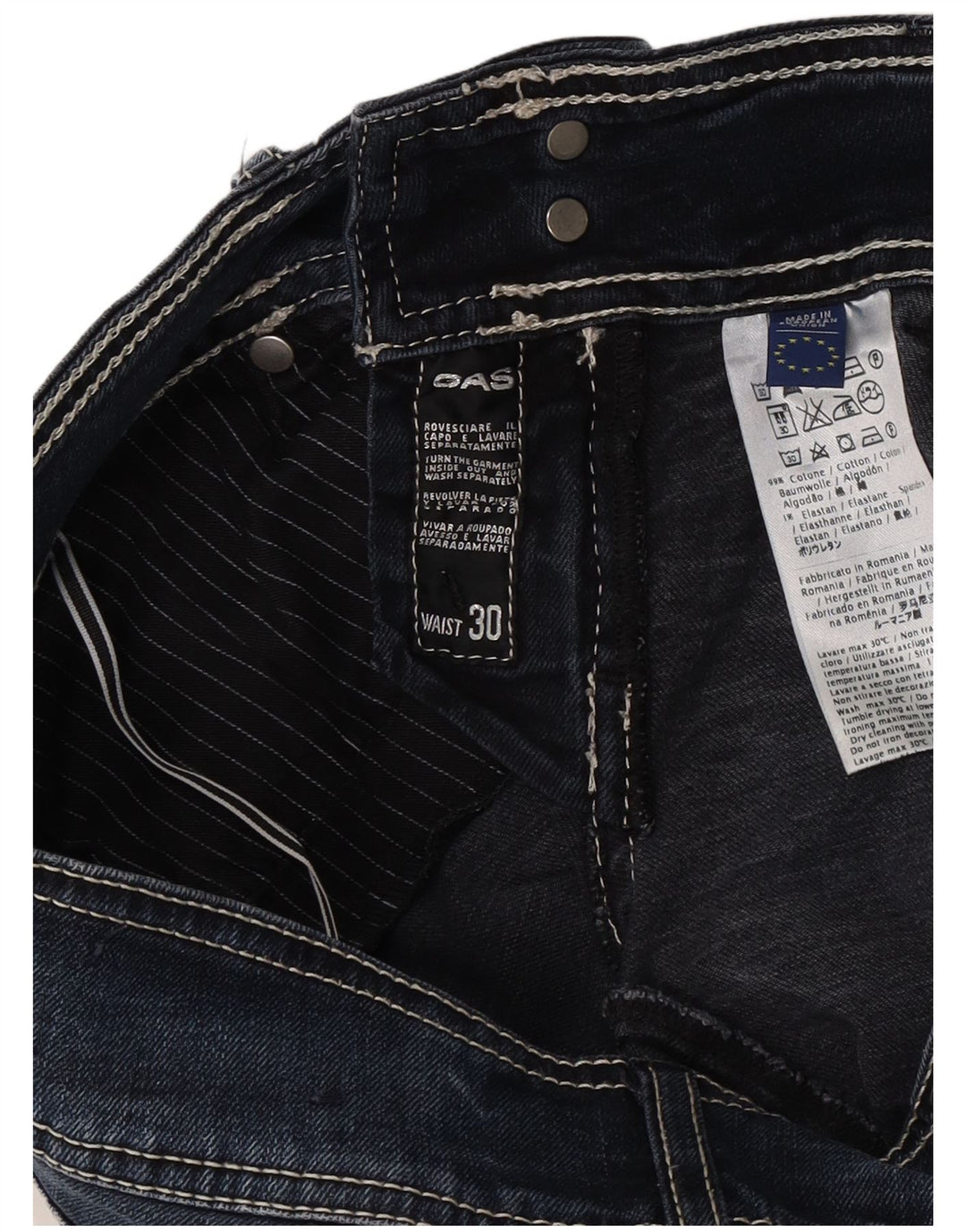 Gas Damen Slim Jeans W30 L34 Marineblaue Baumwolle