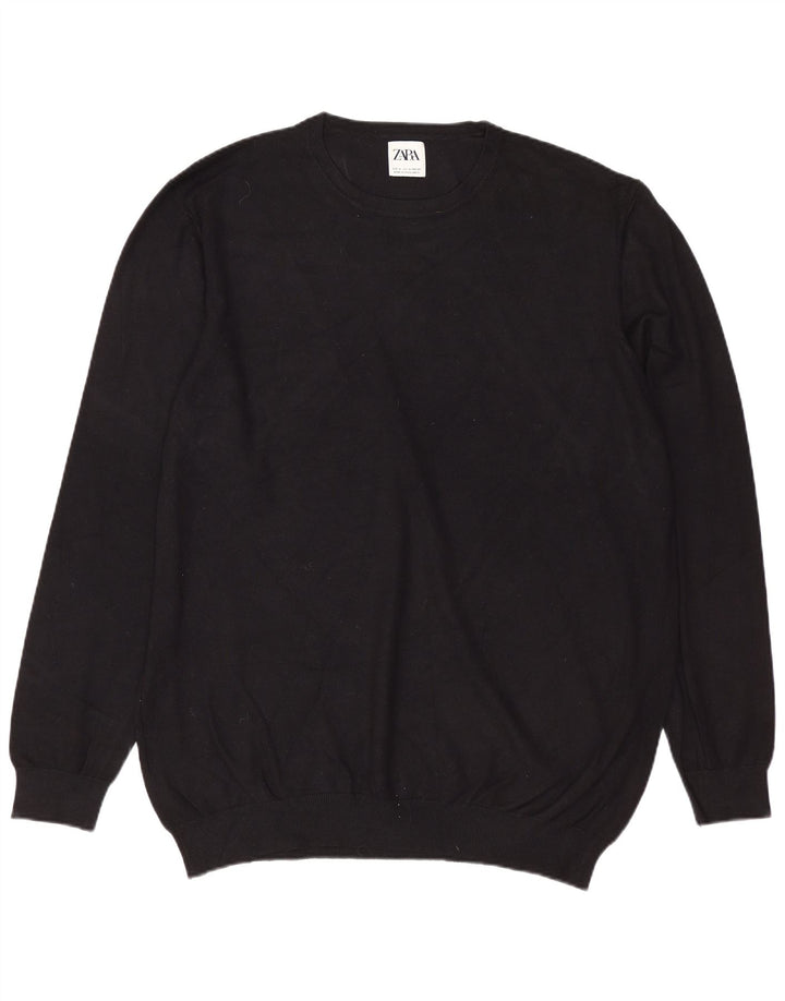 ZARA Herren-Pullover mit Rundhalsausschnitt, mittlere schwarze Viskose