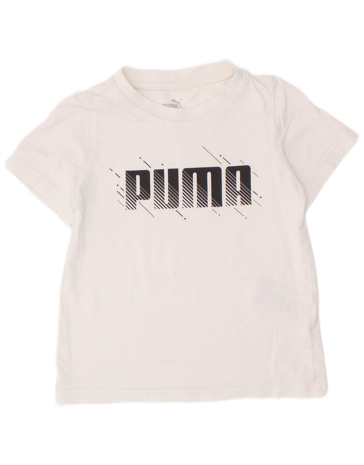 Puma Jungen T-Shirt mit Grafik, 5–6 Jahre, weiße Baumwolle