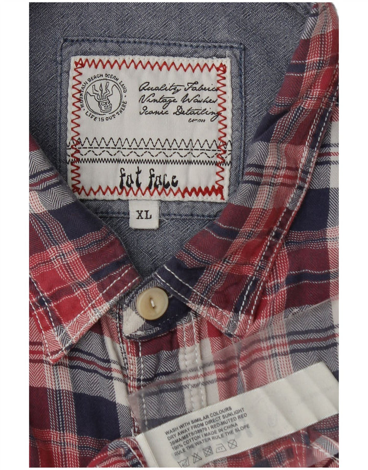 FAT FACE Herren-Flanellhemd XL, rot kariert, Baumwolle
