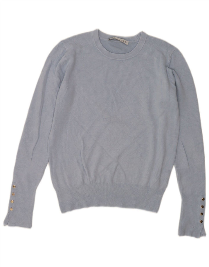 Zara Damen-Pullover mit Rundhalsausschnitt, UK 12, mittelblaue Viskose