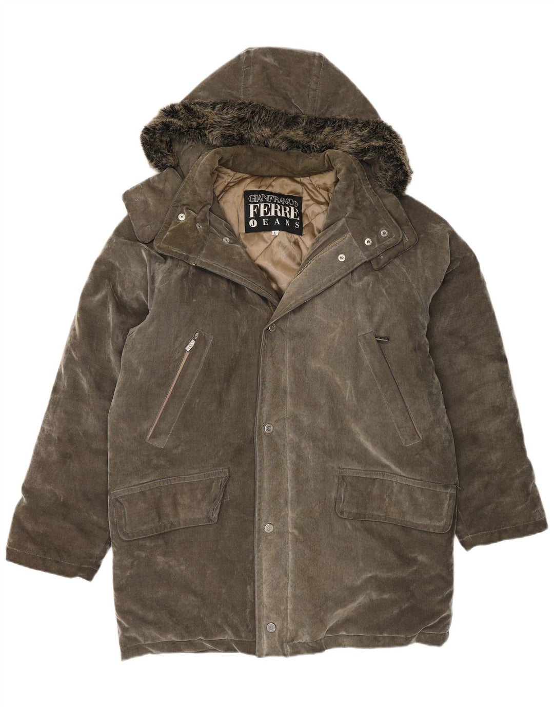 Gianfranco Ferre Herren Kapuzenparkajacke UK 40 Large Grau