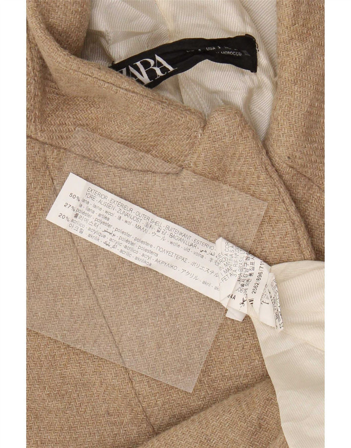 Zara Damen Longline 1-Knopf-Blazerjacke UK 10 Small Beige Wolle