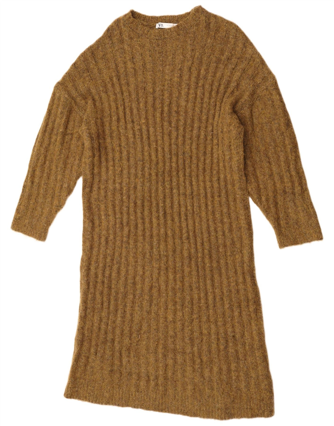 ZARA Damen Übergroßes Pulloverkleid UK 14 Medium Khaki Nylon