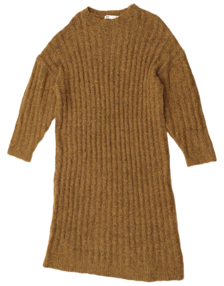 ZARA Damen Übergroßes Pulloverkleid UK 14 Medium Khaki Nylon