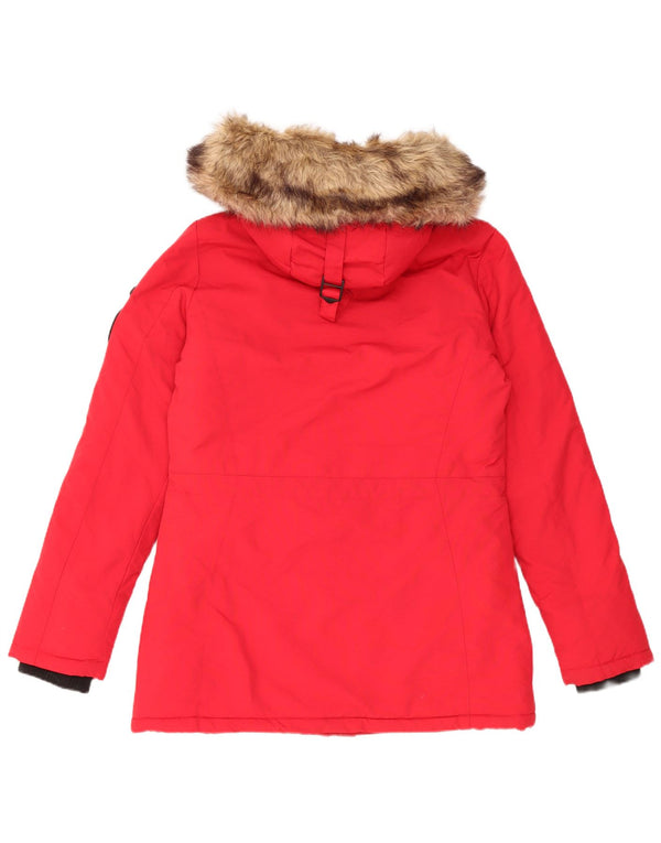 Superdry Damen-Parka mit Kapuze, übergroß, UK 10, Größe S, rotes Nylon