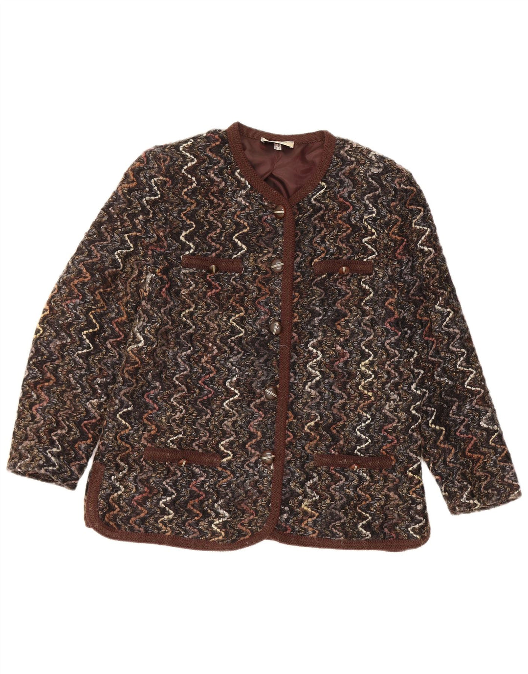 Maglificio Damen 5-Knopf-Blazerjacke UK 16 Große braune Chevron-Wolle