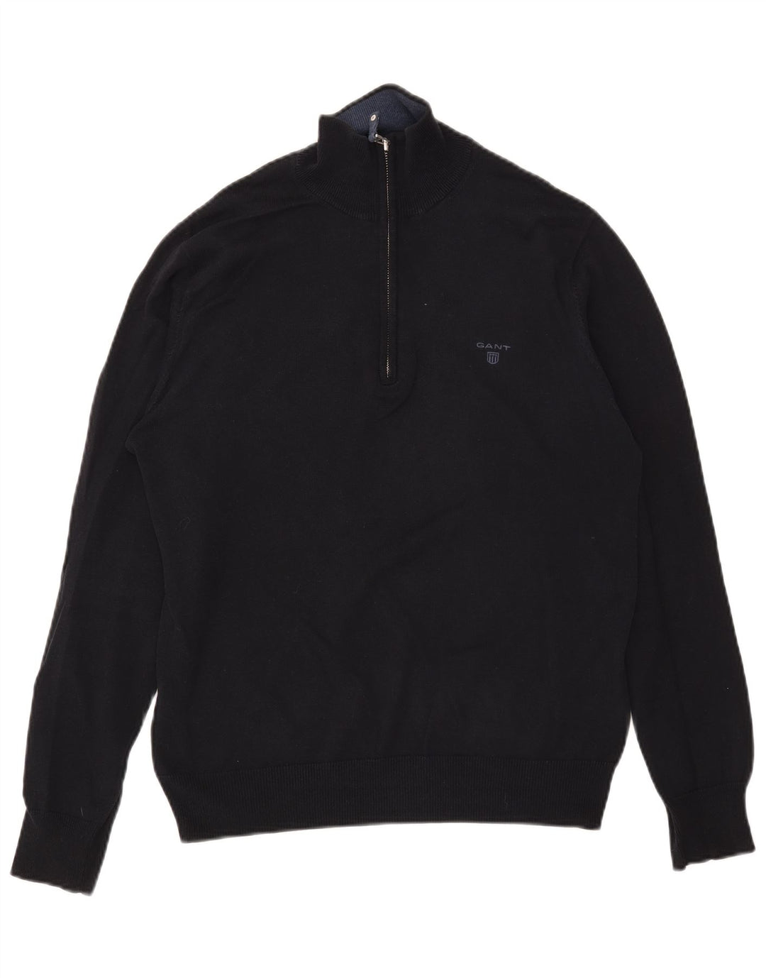 Gant Mens Zip Neck Jumper Sweater Medium Navy Blue Cotton