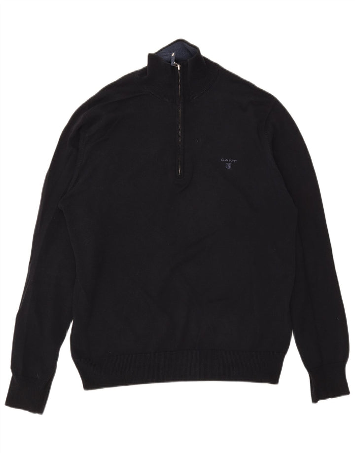 Gant Mens Zip Neck Jumper Sweater Medium Navy Blue Cotton