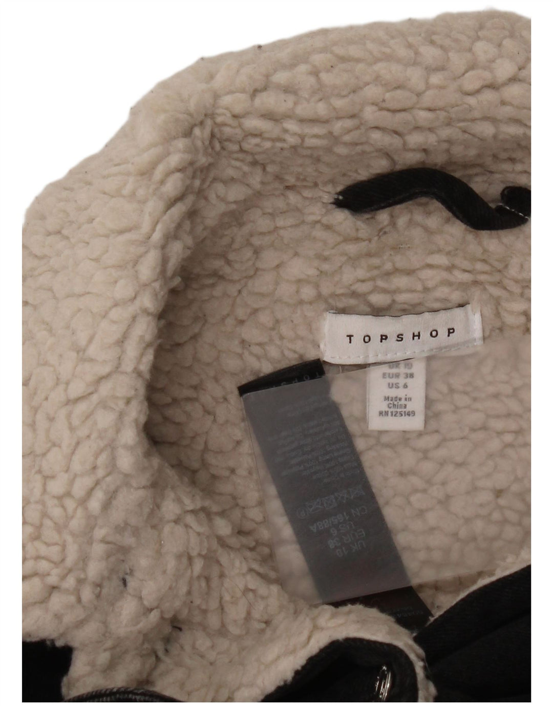 Topshop Damen-Jeans-Sherpa-Jacke in Übergröße, UK 10, Größe S, Schwarz, Baumwolle
