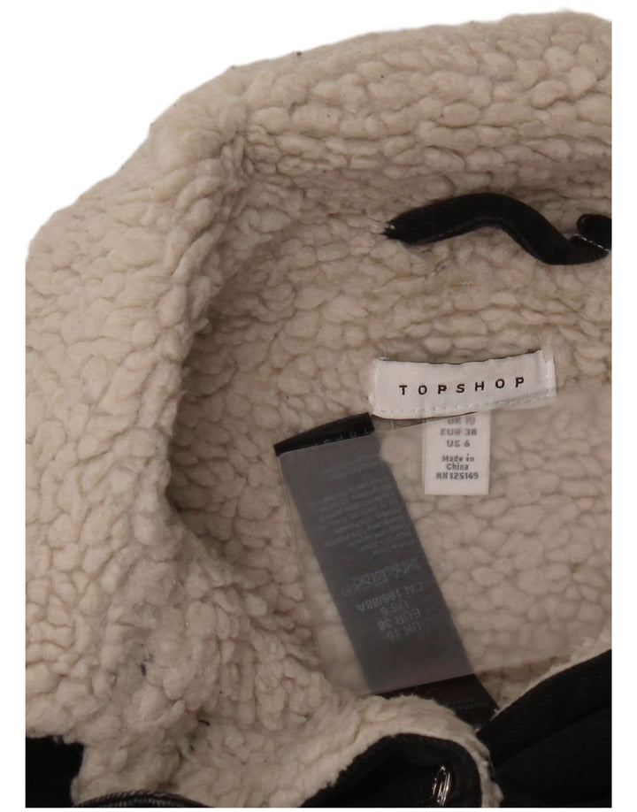Topshop Damen-Jeans-Sherpa-Jacke in Übergröße, UK 10, Größe S, Schwarz, Baumwolle