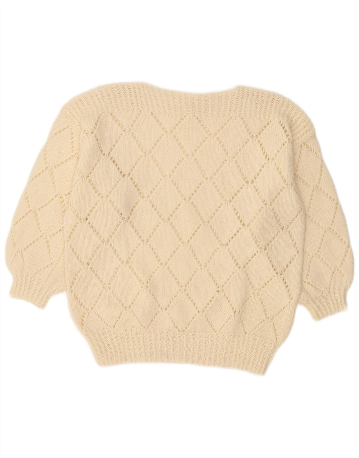 Vintage Damen Pullover mit U-Boot-Ausschnitt, Gr. 12, Mittelweiß