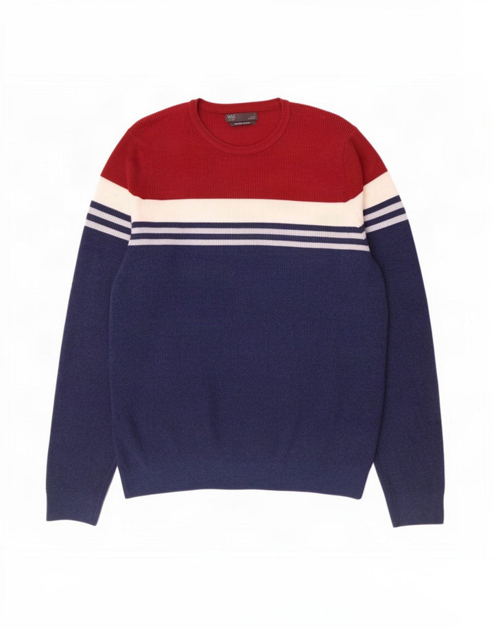 Marks & Spencer Herren-Pullover mit Rundhalsausschnitt, Größe L, Blau, Farbblock