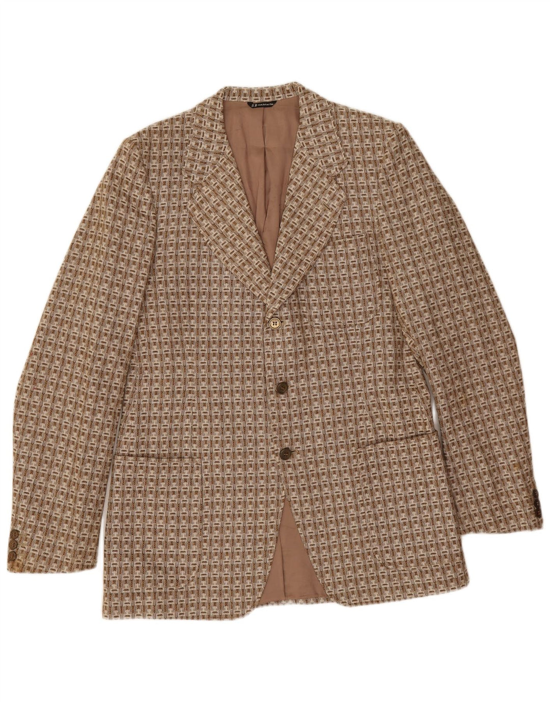 Vintage Herren 3 Knopf Blazer Jacke IT 52 XL Braune geometrische Wolle