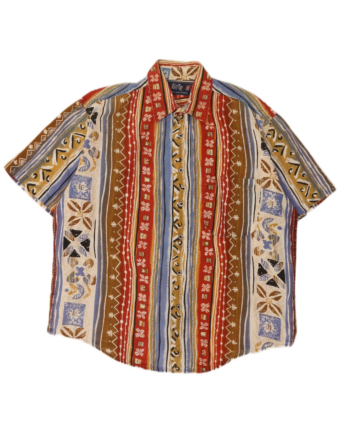 Vintage Herren Kurzarmhemd Medium Mehrfarbig Patchwork Baumwolle