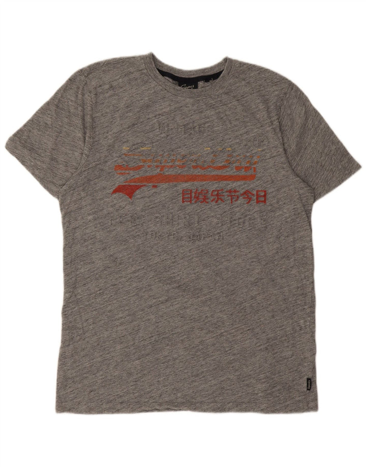 Superdry Herren Grafik-T-Shirt-Oberteil, groß, grau gesprenkelte Baumwolle