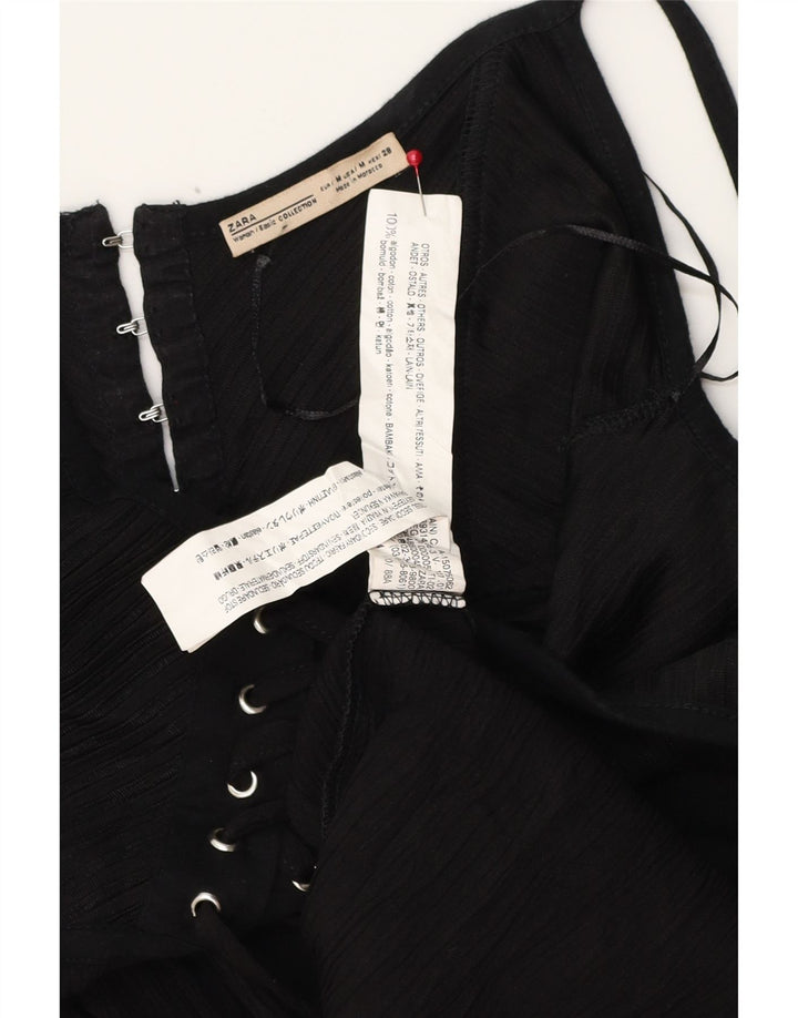 Zara Damen Maxi-Sommerkleid UK 12 Mittelschwarze Baumwolle