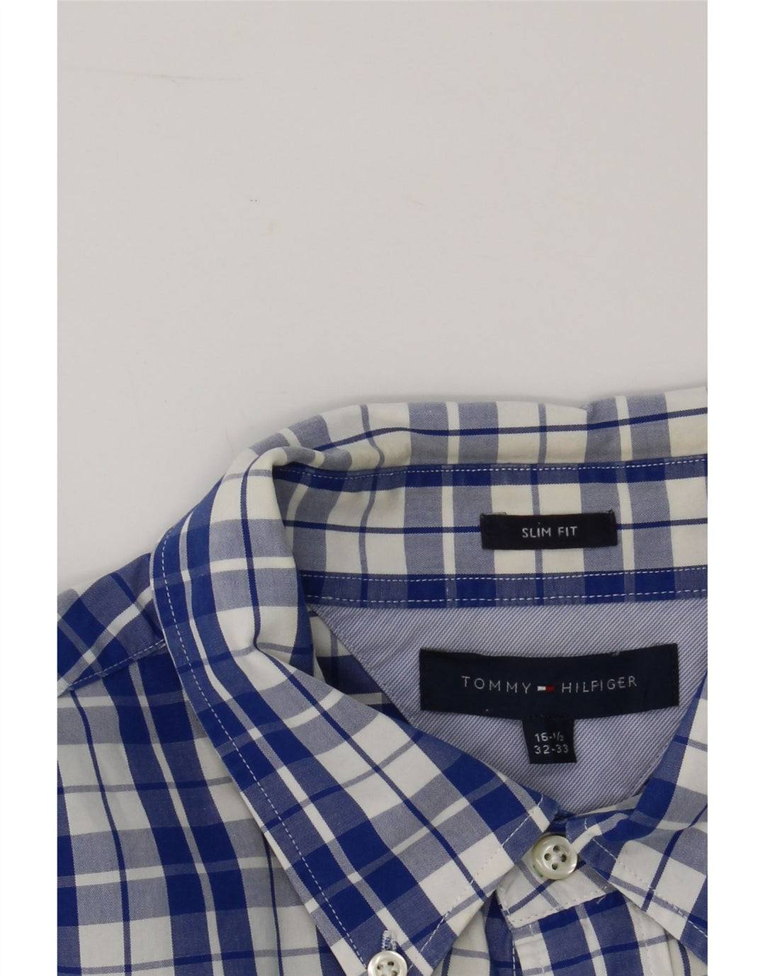 TOMMY HILFIGER Mens Slim Fit Shirt Size 16 1/2 Large Blue Check Vintage Tommy Hilfiger and Second-Hand Tommy Hilfiger from Messina Hembry 