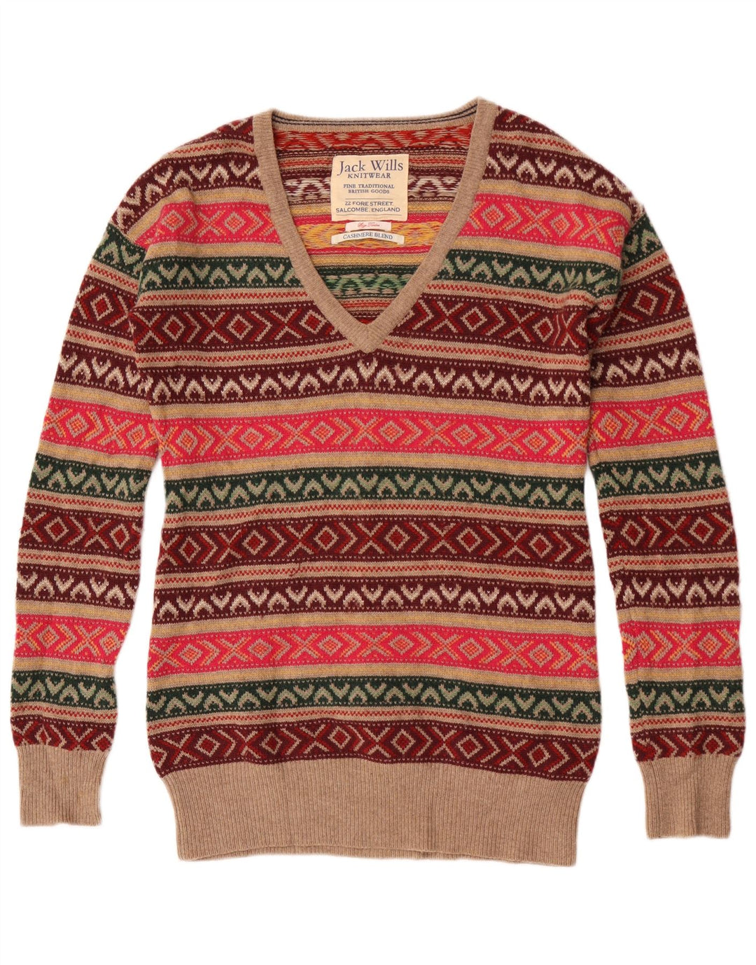 Jack Wills Damen-Pullover mit V-Ausschnitt, Größe M, mehrfarbig