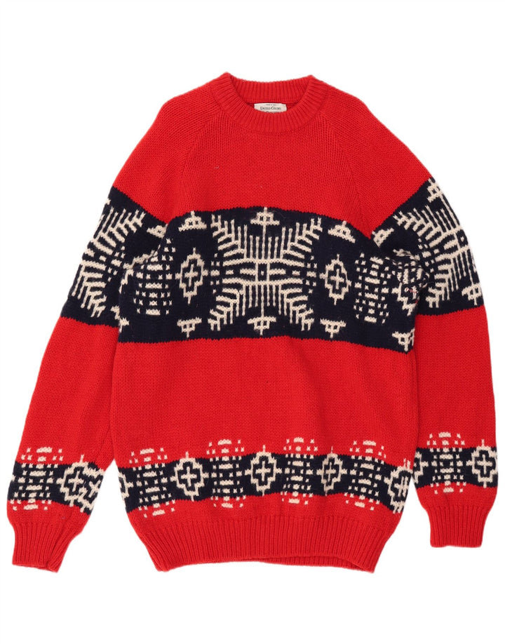 BENETTON Herren-Pullover mit U-Boot-Ausschnitt, mittelrote Fair-Isle-Wolle
