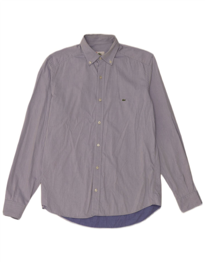 Lacoste Herrenhemd, Größe 39, kleine blaue Nadelstreifen-Baumwolle