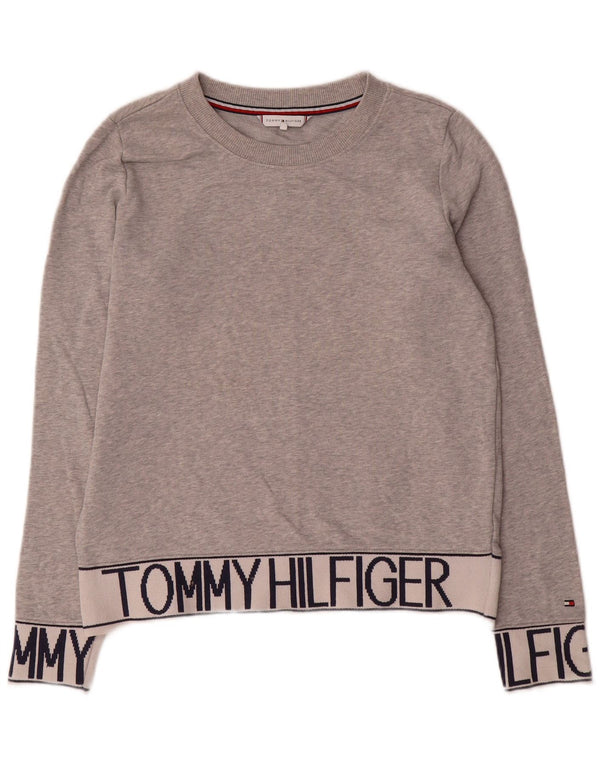 Tommy Hilfiger Damen Grafik-Sweatshirt-Pullover UK 10 Small Graue Baumwolle
