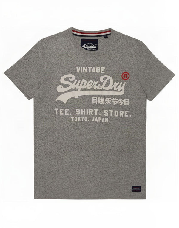 Superdry Herren Grafik-T-Shirt-Oberteil, groß, grau gesprenkelte Baumwolle