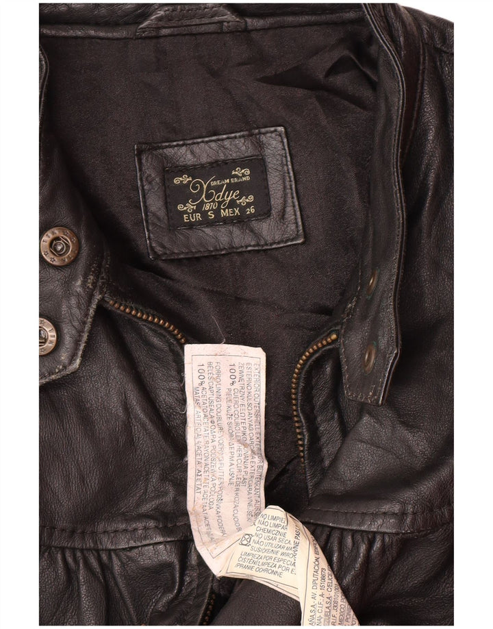 XDYE Damen-Lederjacke, UK 10, kleine schwarze Leder-Bikerjacke