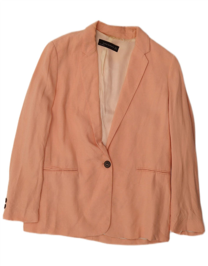 Zara Damen 1-Knopf-Blazerjacke UK 14 Mittelrosa Viskose
