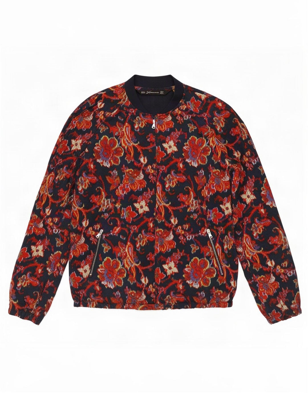 Zara Damen Trafaluc Bomberjacke UK 12 Medium Marineblau Paisley Polyester