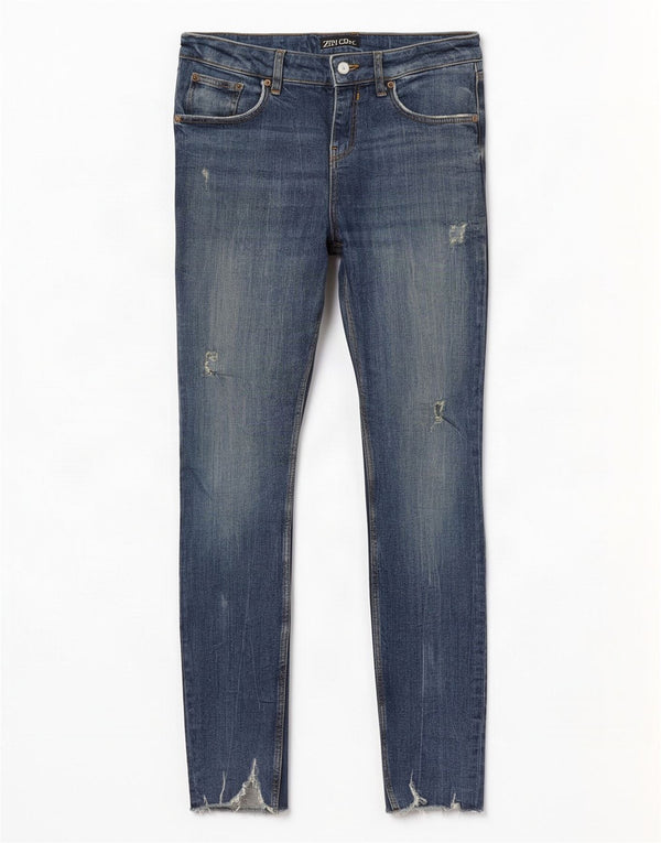 Zara Damen Distressed Skinny Jeans EU 38 Small W28 L28 Blaue Baumwolle