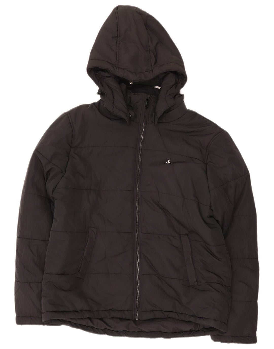 Jack Wills wattierte Herrenjacke mit Kapuze, UK 42, XL, Schwarz, Polyester