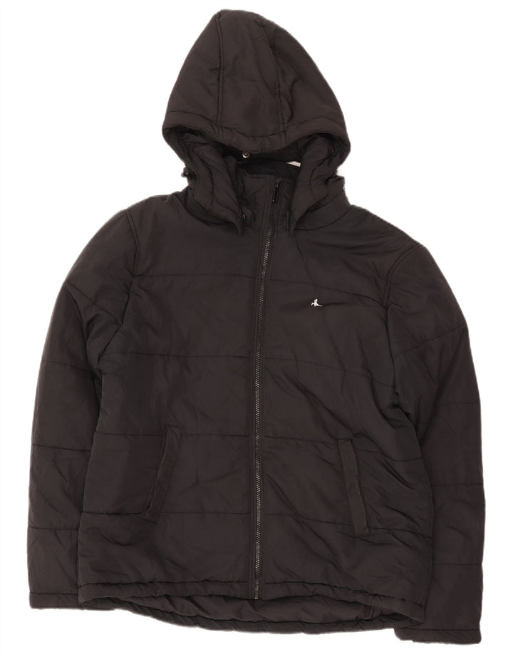 Jack Wills wattierte Herrenjacke mit Kapuze, UK 42, XL, Schwarz, Polyester
