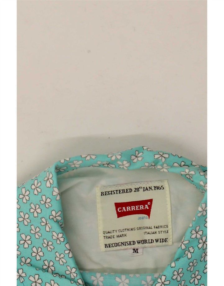 Carrera Herren Kurzarmhemd Medium Türkis Blumenmuster