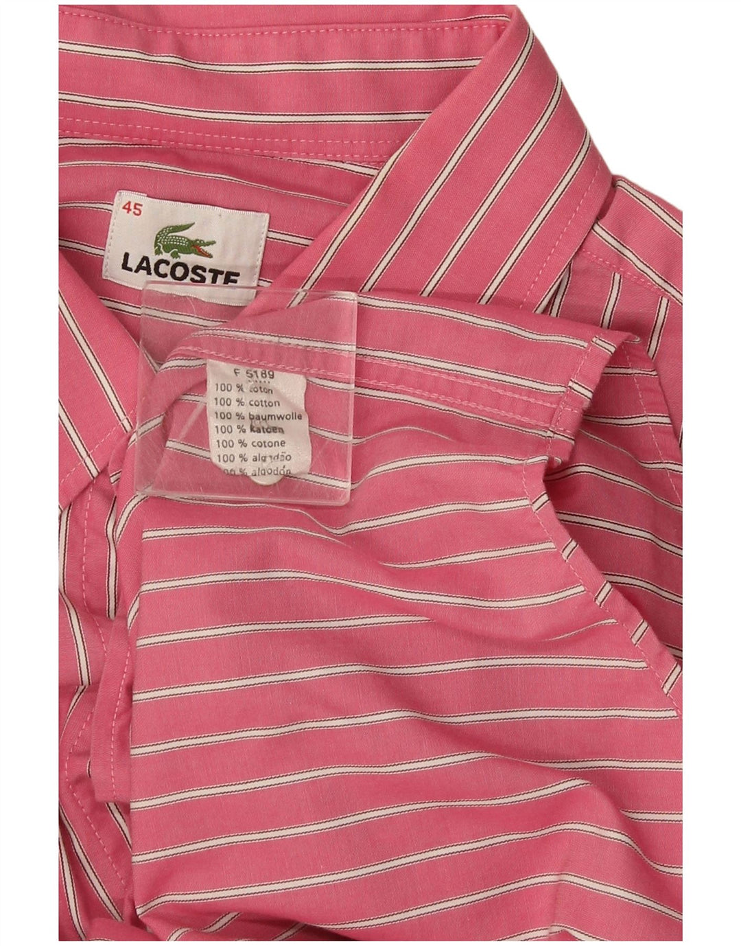 Lacoste Herrenhemd Größe 45 XL Rosa gestreifte Baumwolle