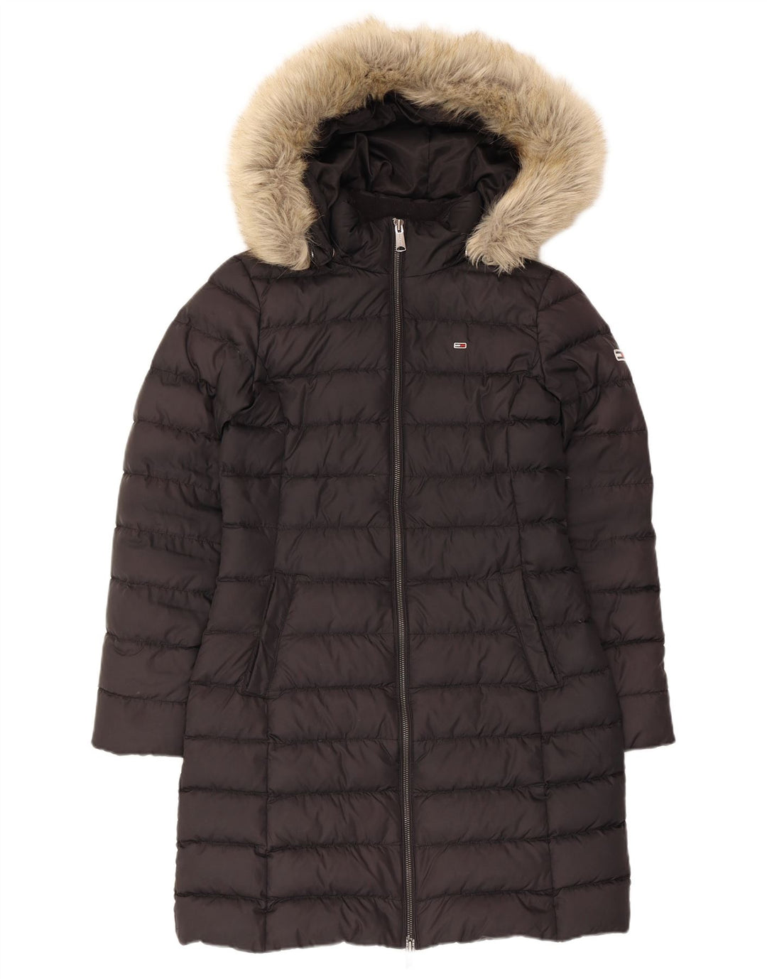 Tommy Hilfiger Wattierter Damenmantel mit Kapuze, UK 10, Größe S, Schwarz, Polyester