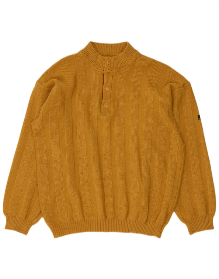 Boat House Herren-Pullover mit Knopfkragen, Größe 52, groß, gelbe Schurwolle