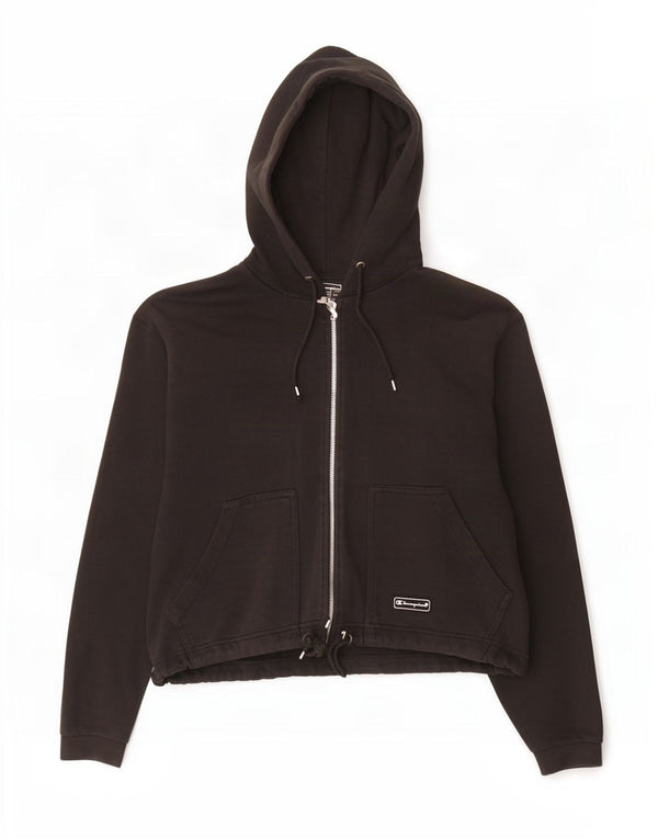 Champion Womens Crop Zip Hoodie Pullover UK 14 Mittelschwarze Baumwolle