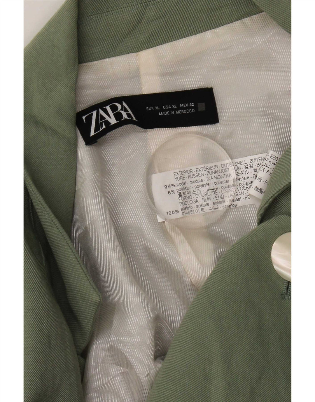 Zara Damen 1-Knopf-Blazerjacke UK 18 XL Grün Modal