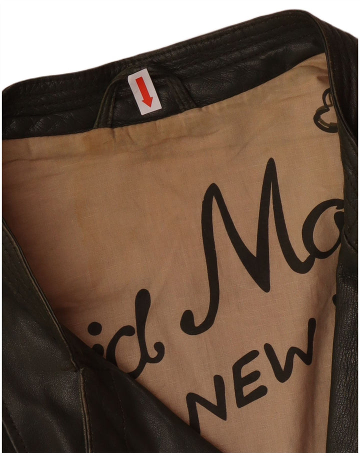 DAVID MOORE Damen Crop Bikerjacke UK 16 Large Grünes Colourblock-Leder