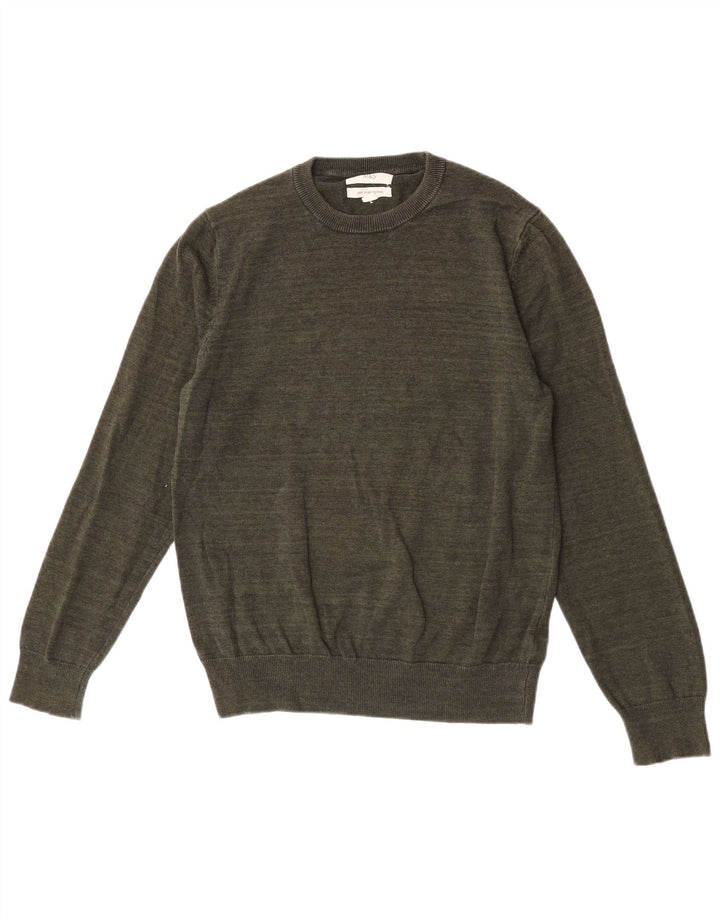 Marks & Spencer Herren-Pullover mit Rundhalsausschnitt, mittlere Khaki-Baumwolle