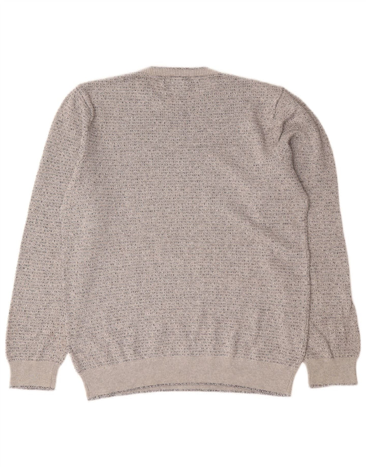 Marks & Spencer Herren-Pullover mit Rundhalsausschnitt, mittelgrau gesprenkelte Baumwolle