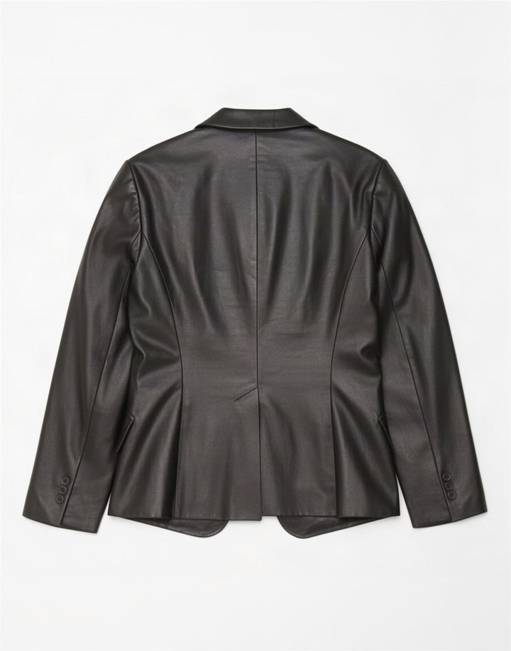 Zara Damen 1-Knopf-Blazer aus Kunstleder, EU 40, mittelschwarze Baumwolle