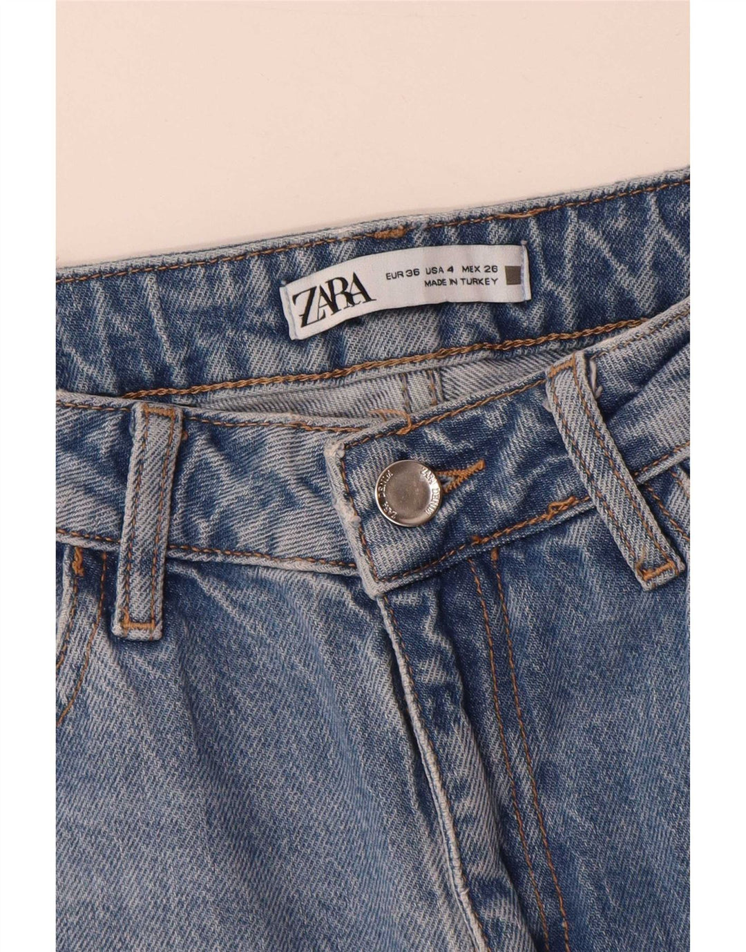 Zara Damen Distressed Bootcut Jeans EU 36 XS W26 L30 Blaue Baumwolle