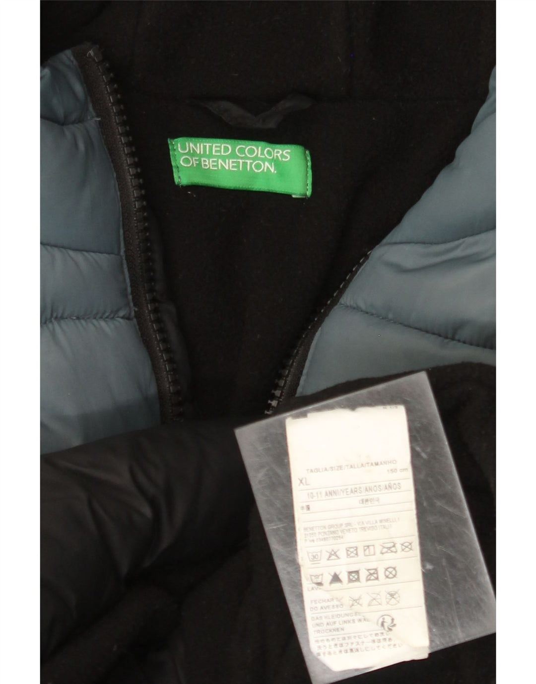 BENETTON Jungen gepolsterte Jacke mit Grafik, 10–11 Jahre, XL, Schwarz, Farbblock