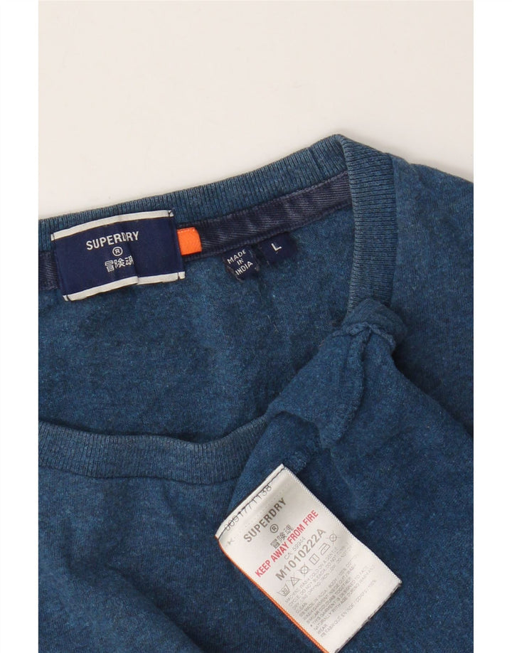 Superdry Herren-T-Shirt-Oberteil, groß, blau gefleckte Baumwolle